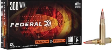Federal Premium Fusion Tipped .308 Winchester 180-Grain Centerfire Rifle Ammunition - 20 Rounds ideal for game hunting