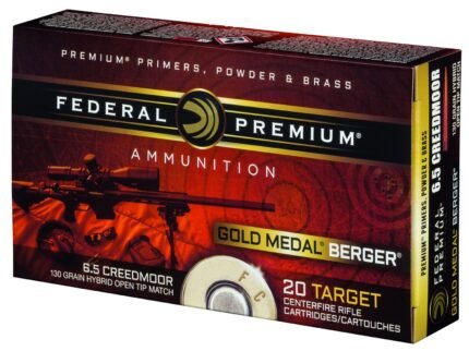 Federal Premium Gold Medal Berger 6.5mm Creedmoor 130-Grain Centerfire Rifle Ammunition for serious shooters.