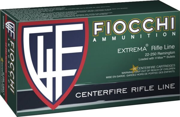 Fiocchi .22 - 250 Remington 55-Grain V-Max Centerfire Rifle Ammunition with powerful performance