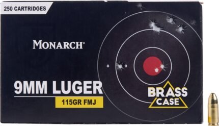 Monarch 9mm Luger 115-Grain FMJ Centerfire Brass Ammunition - 250 Rounds