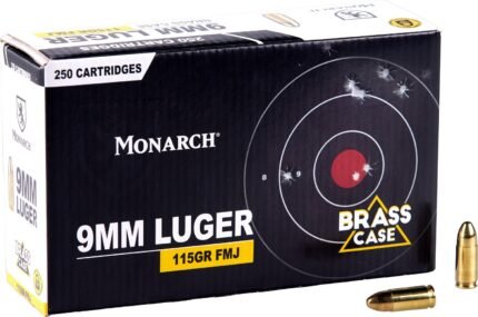 Monarch 9mm Luger 115-Grain FMJ Centerfire Brass Ammunition - 250 Rounds