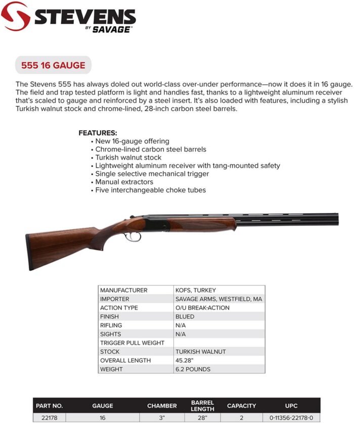 Savage Arms Stevens 555 16 Gauge Shotgun