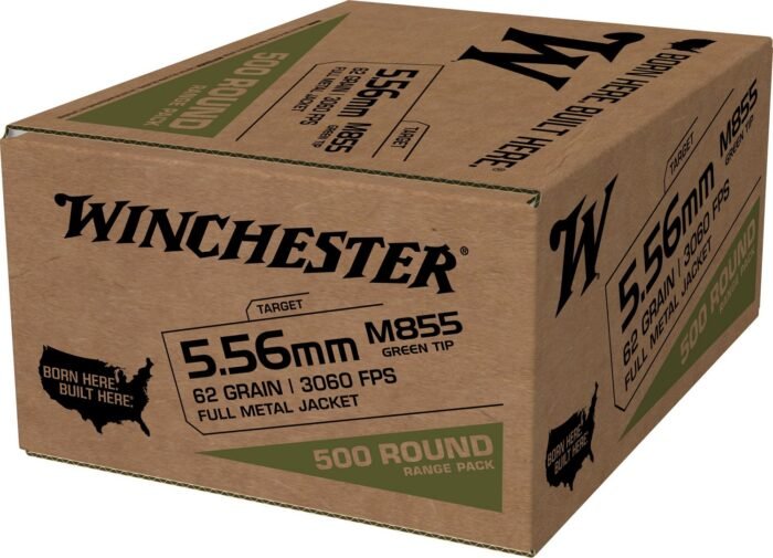 Winchester USA 5.56mm M855 Full Metal Jacket Steel Core Ammunition - 500 Rounds