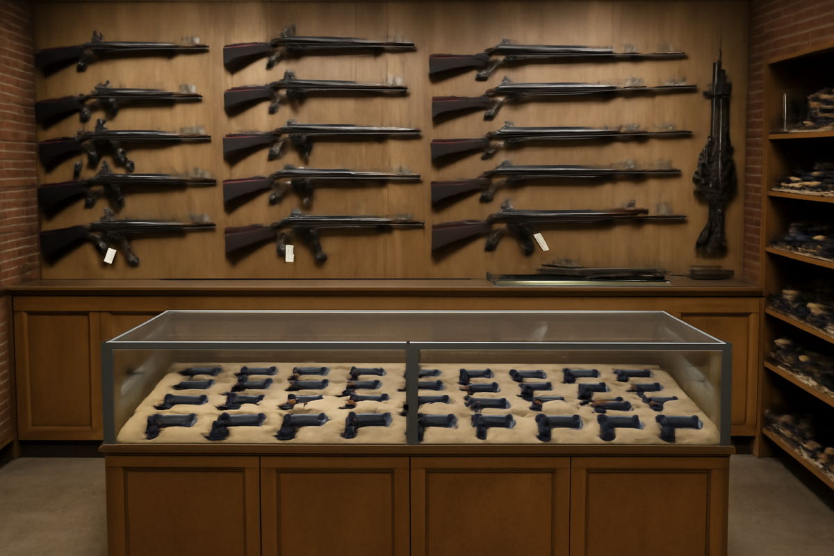 Gun shop with rifles and handguns on display