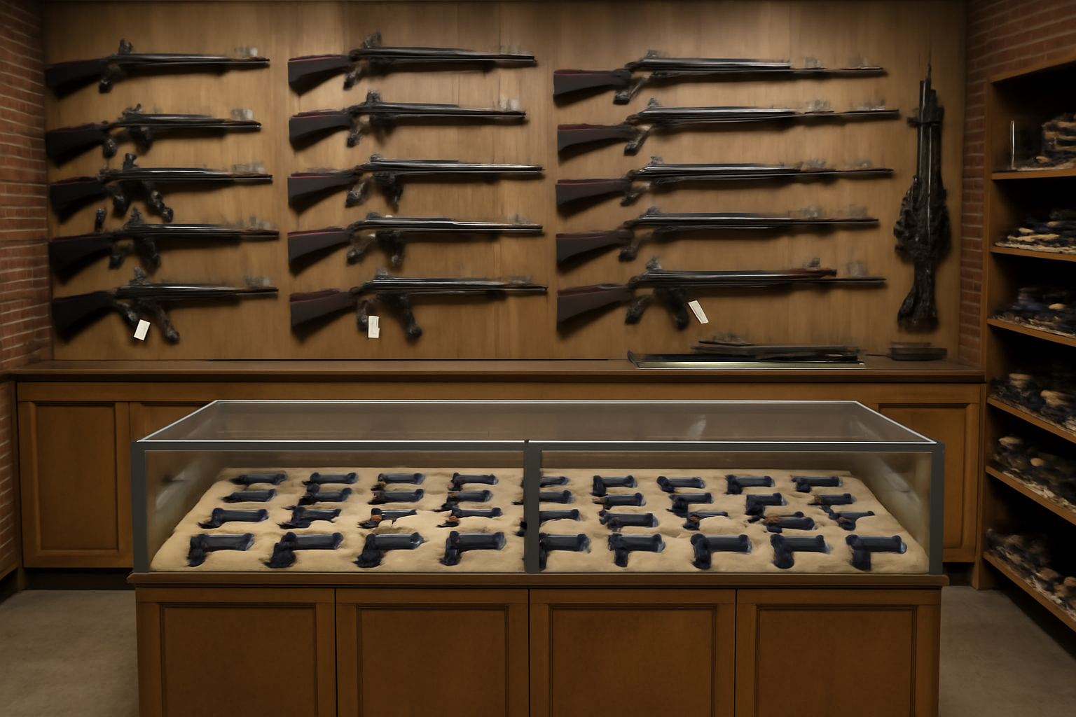Gun shop with rifles and handguns on display