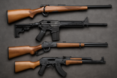 Types of rifles displayed with at one place